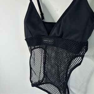 Savage X Fenty Black Mesh Bra Teddy Body Suit Intimates size Medium